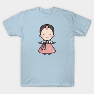 Cute Korean Woman in Traditional Clothing Cartoon T-Shirt